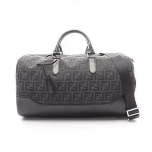 Fendi FF Jacquard Duffle Bag Boston Canvas Leather Gray Black